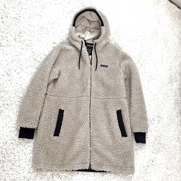 Patagonia Dusty Mesa Fleece Parka Coat Natural/Smolder Blue - Large - Picture 4 of 7